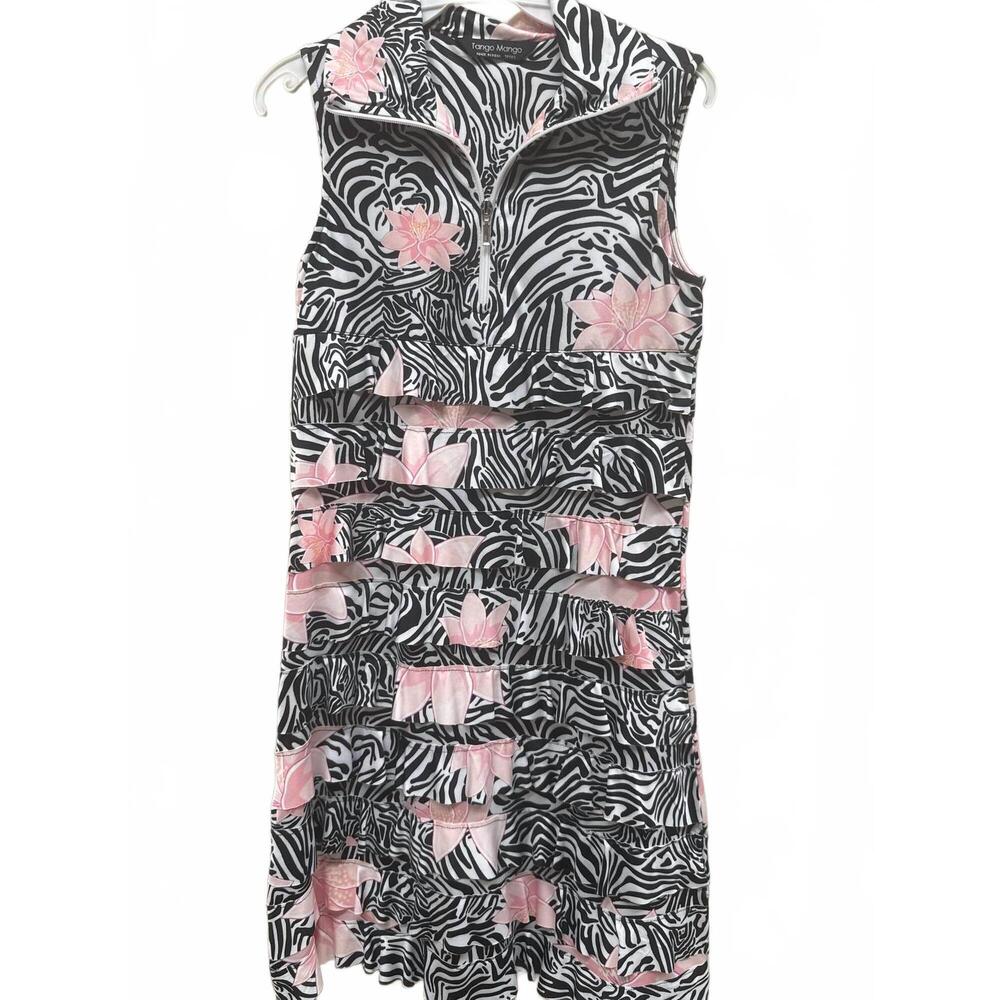 NEW TANGO MANGO women's tiered ruffle dress in zebra pink